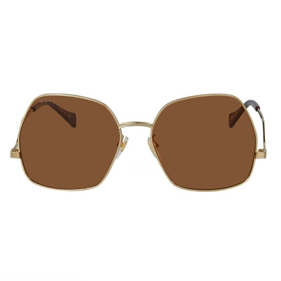 GUCCI GG0972S-002 Women's Designer Sunglasses Gold Plum Purple/Amber Brown 60 mm - Picture 2 of 3